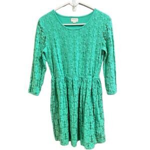 Johnnie B Mini Boden Dress Green Lined Floral Embroidered Overlay Size 16Y Girls